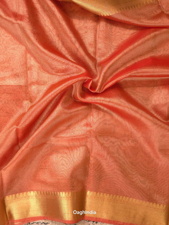 Kora Tissue Banarasi Blouse Piece Light Orange - Oagh India