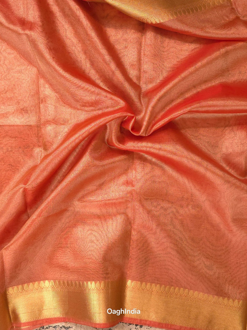 Kora Tissue Banarasi Blouse Piece Light Orange - Oagh India