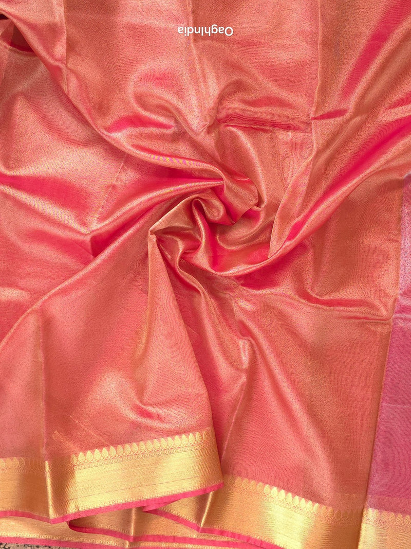 Kora Tissue Banarasi Blouse Piece Pink - Oagh India