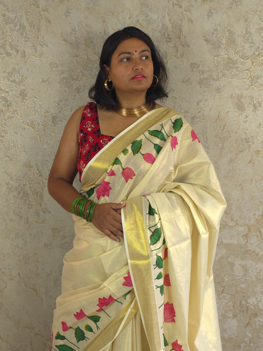 Lotus : Traditional Onam Saree From Kerala