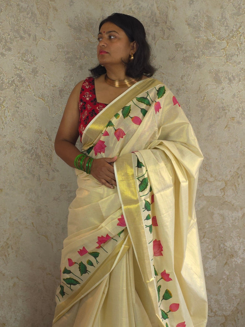 Lotus : Traditional Onam Saree From Kerala
