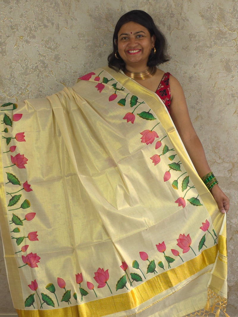 Lotus : Traditional Onam Saree From Kerala