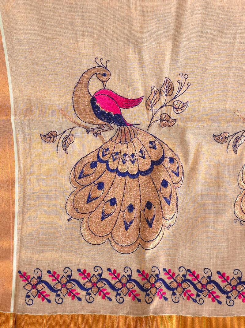 Meghamoru (Pink) : Traditional Onam Saree From Kerala