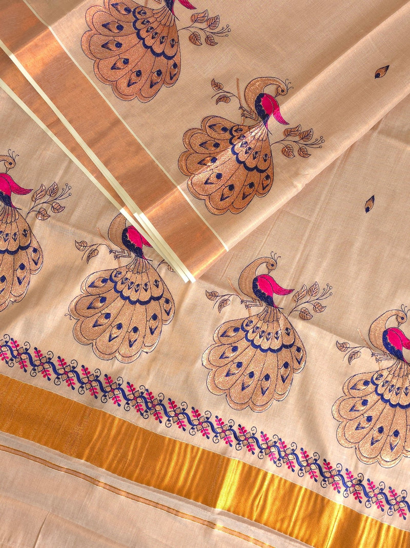 Meghamoru (Pink) : Traditional Onam Saree From Kerala