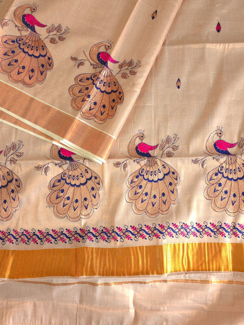 Meghamoru (Pink) : Traditional Onam Saree From Kerala