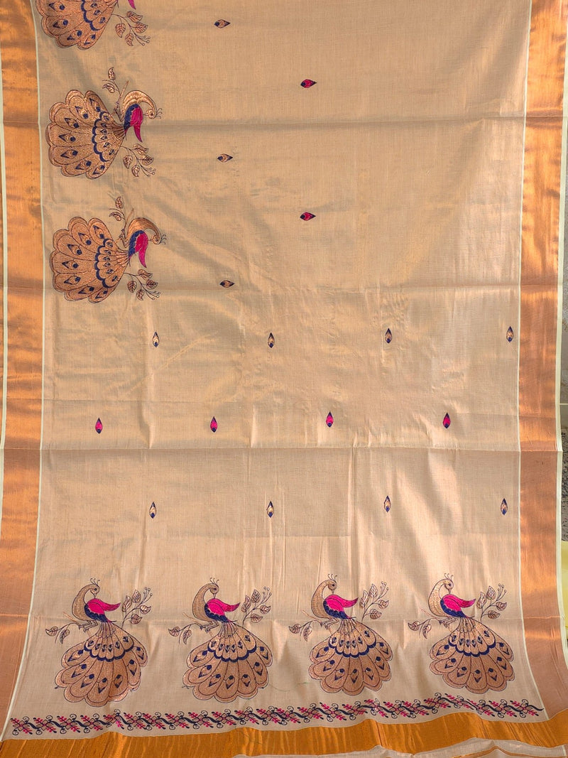Meghamoru (Pink) : Traditional Onam Saree From Kerala