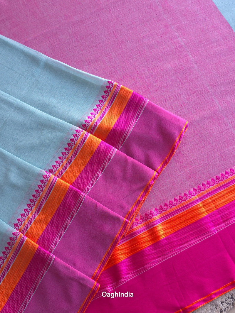 Mint Blue : Pure Cotton Handloom Saree