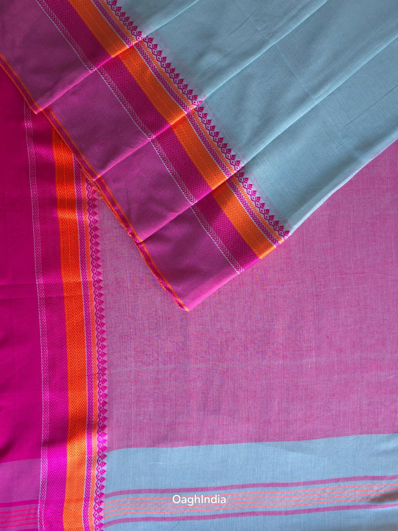 Mint Blue : Pure Cotton Handloom Saree