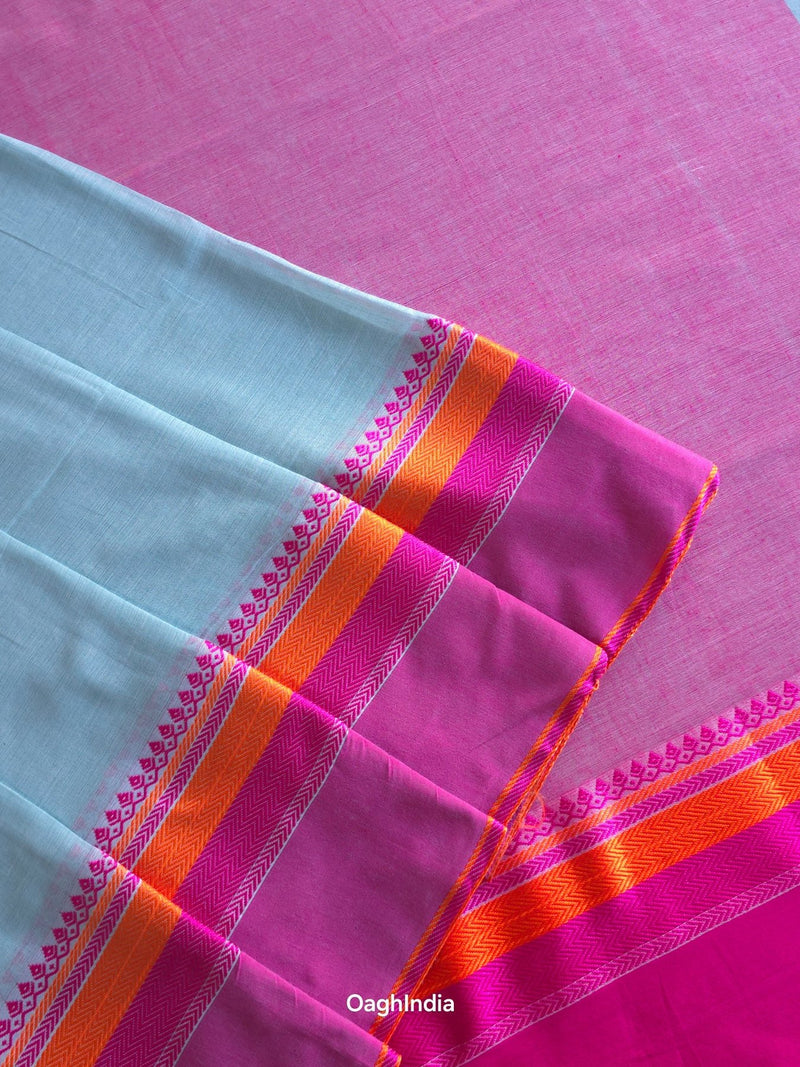 Mint Blue : Pure Cotton Handloom Saree