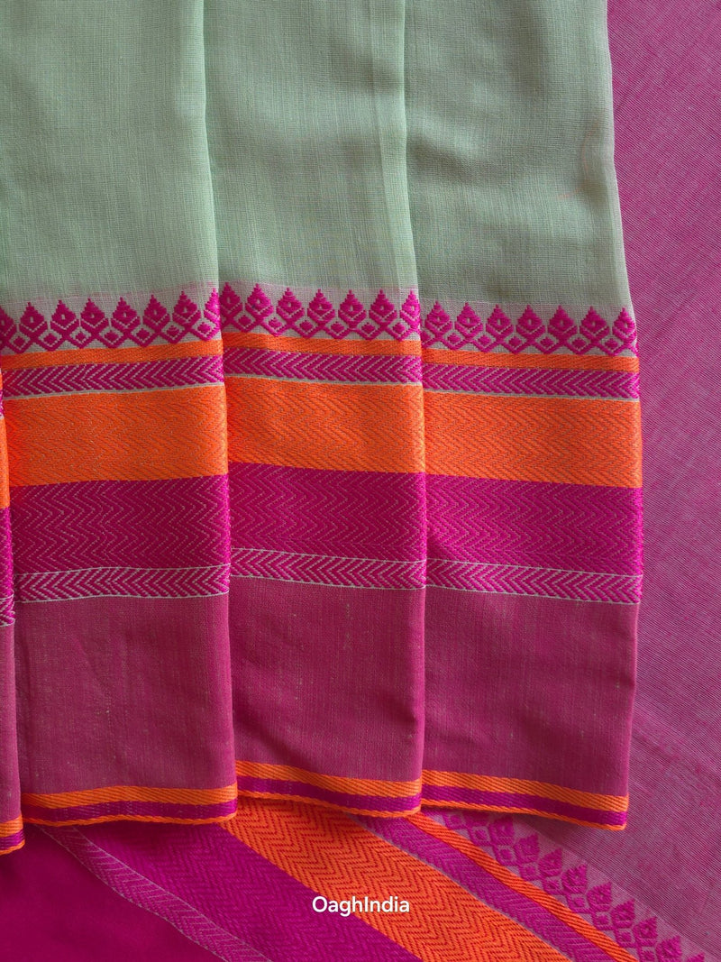 Mint Green : Pure Cotton Handloom Saree - Oagh India