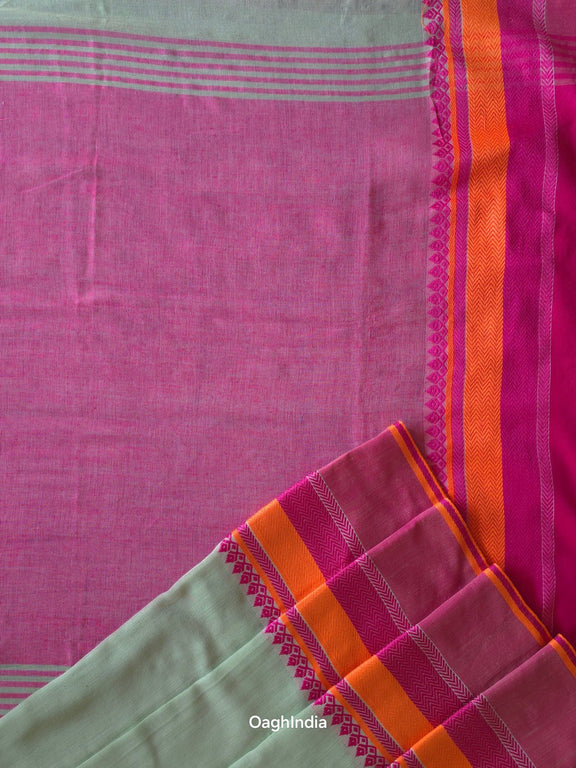 Mint Green : Pure Cotton Handloom Saree - Oagh India