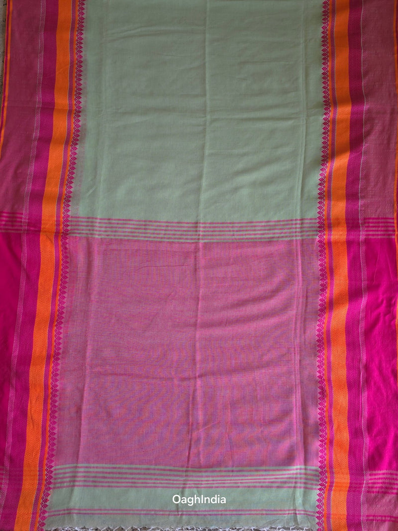 Mint Green : Pure Cotton Handloom Saree - Oagh India