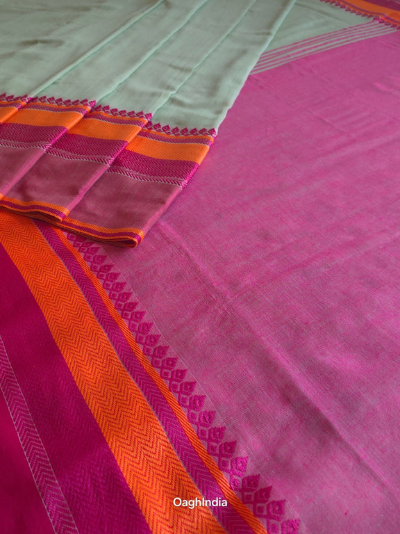 Mint Green : Pure Cotton Handloom Saree - Oagh India