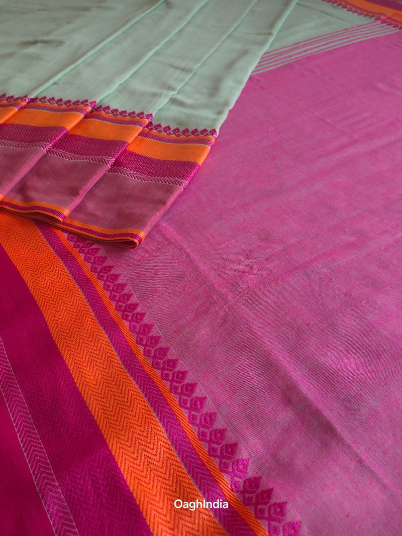 Mint Green : Pure Cotton Handloom Saree - Oagh India