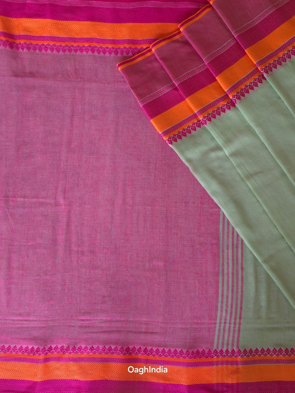 Mint Green : Pure Cotton Handloom Saree - Oagh India