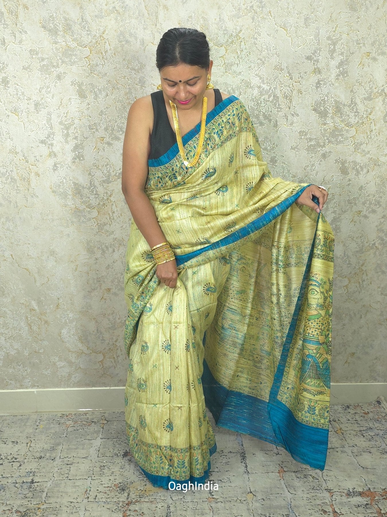 Mohak : Pure Silk Ghicha Madhubani Saree