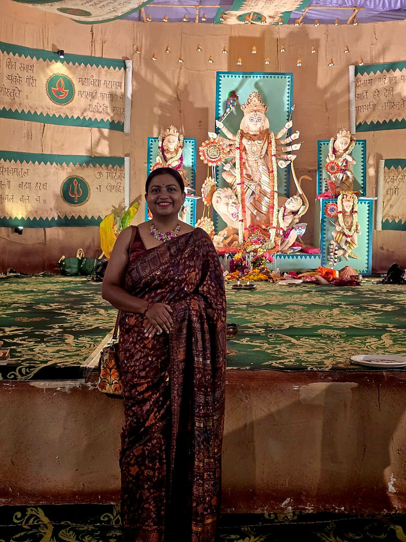 Parijat - Maroon Monochrome : Kashmiri Heritage Saree