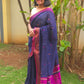 Neelanjana – Midnight Blue Handloom Pure Cotton Saree with Magenta Accents - Oagh India