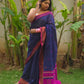 Neelanjana – Midnight Blue Handloom Pure Cotton Saree with Magenta Accents - Oagh India