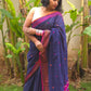Neelanjana – Midnight Blue Handloom Pure Cotton Saree with Magenta Accents - Oagh India