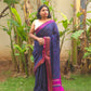 Neelanjana – Midnight Blue Handloom Pure Cotton Saree with Magenta Accents - Oagh India