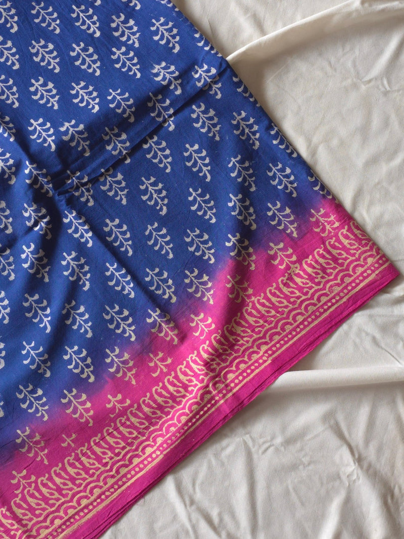 Neelgulabi Badal : Bagru Handblocked Pure Cotton Saree