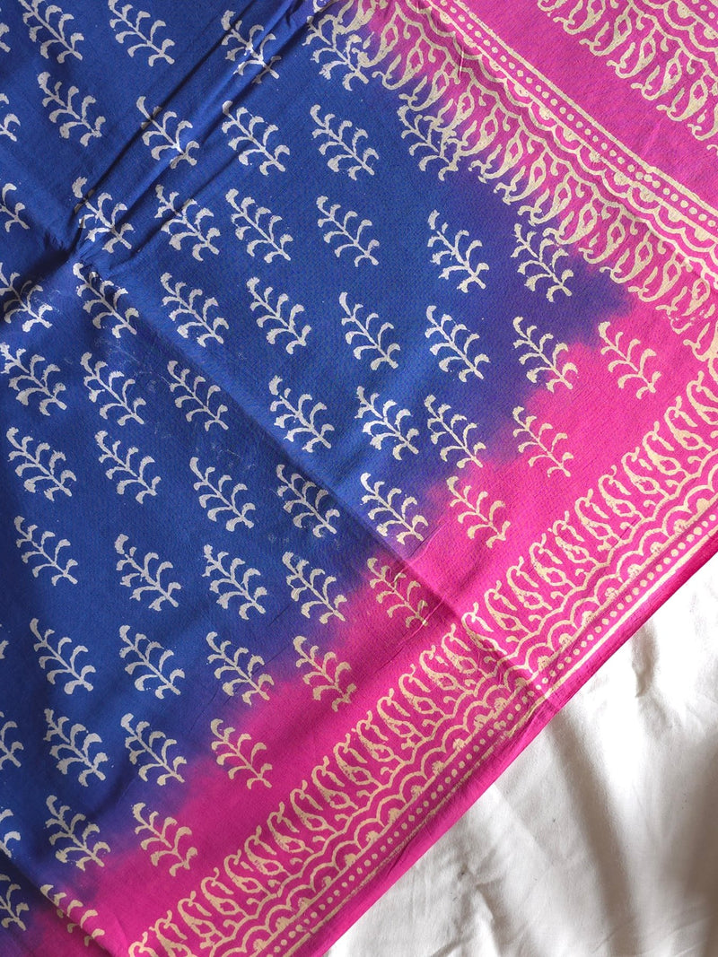 Neelgulabi Badal : Bagru Handblocked Pure Cotton Saree