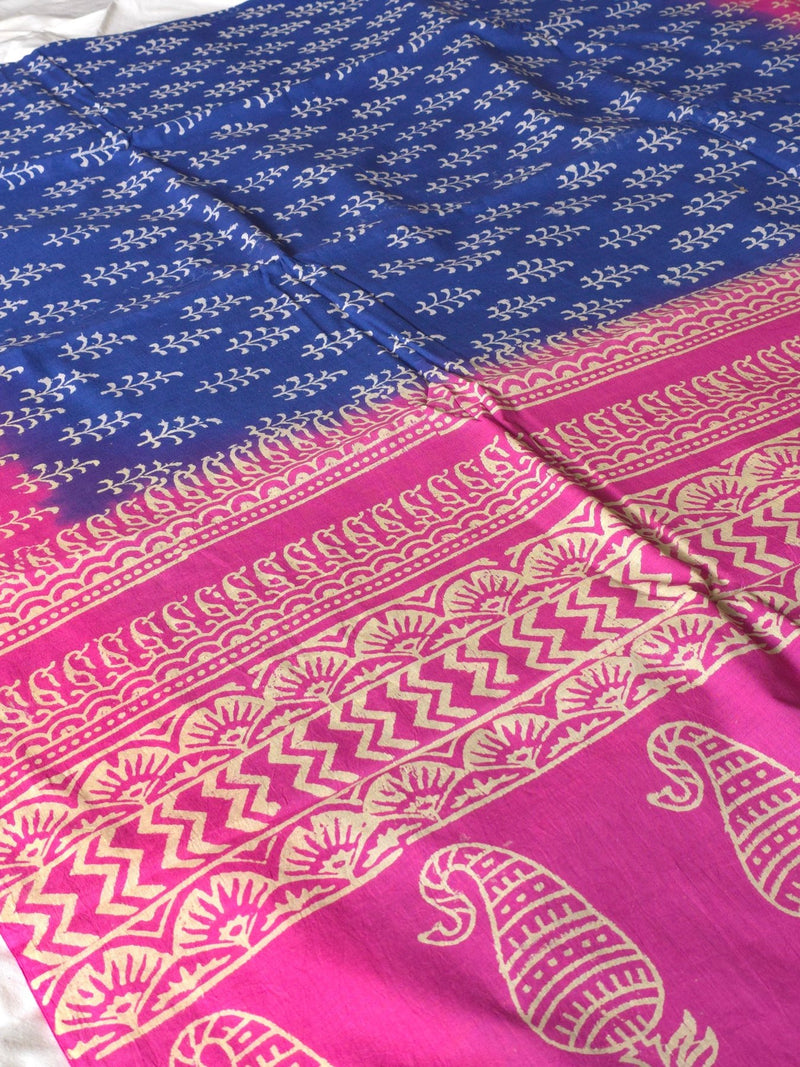 Neelgulabi Badal : Bagru Handblocked Pure Cotton Saree