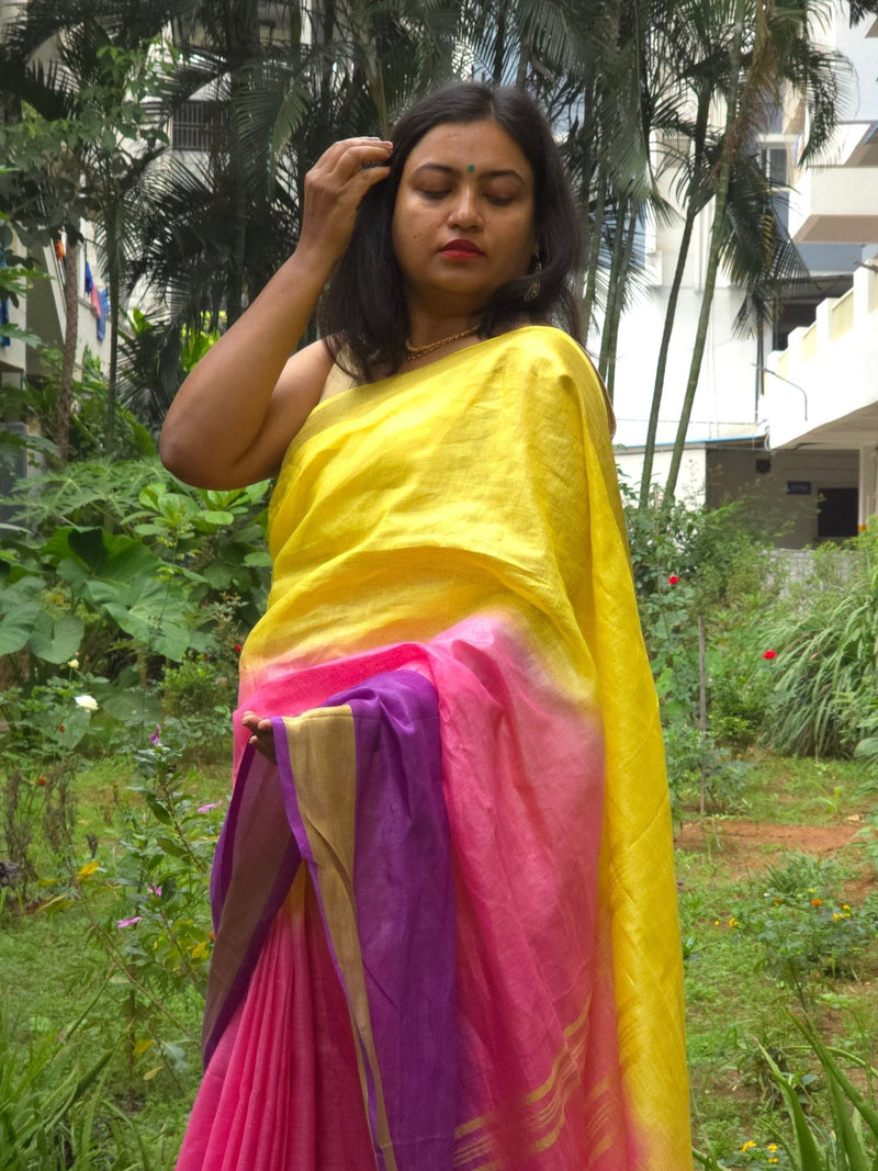 Nivaah - Authentic Bhagalpur Linen Saree - Oagh India