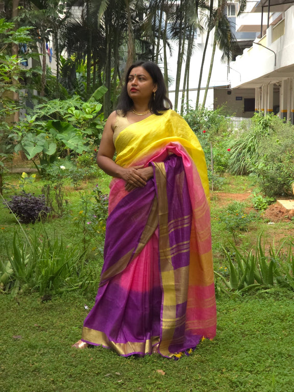 Nivaah - Authentic Bhagalpur Linen Saree - Oagh India