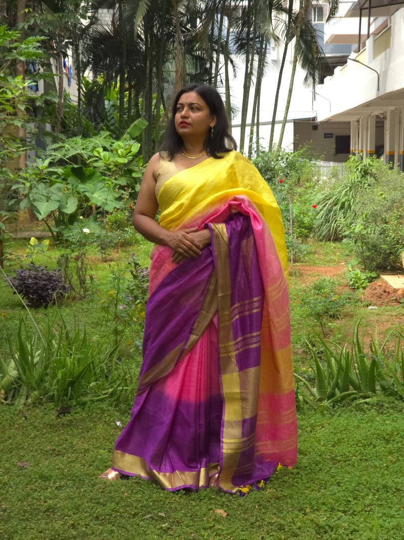 Nivaah - Authentic Bhagalpur Linen Saree - Oagh India