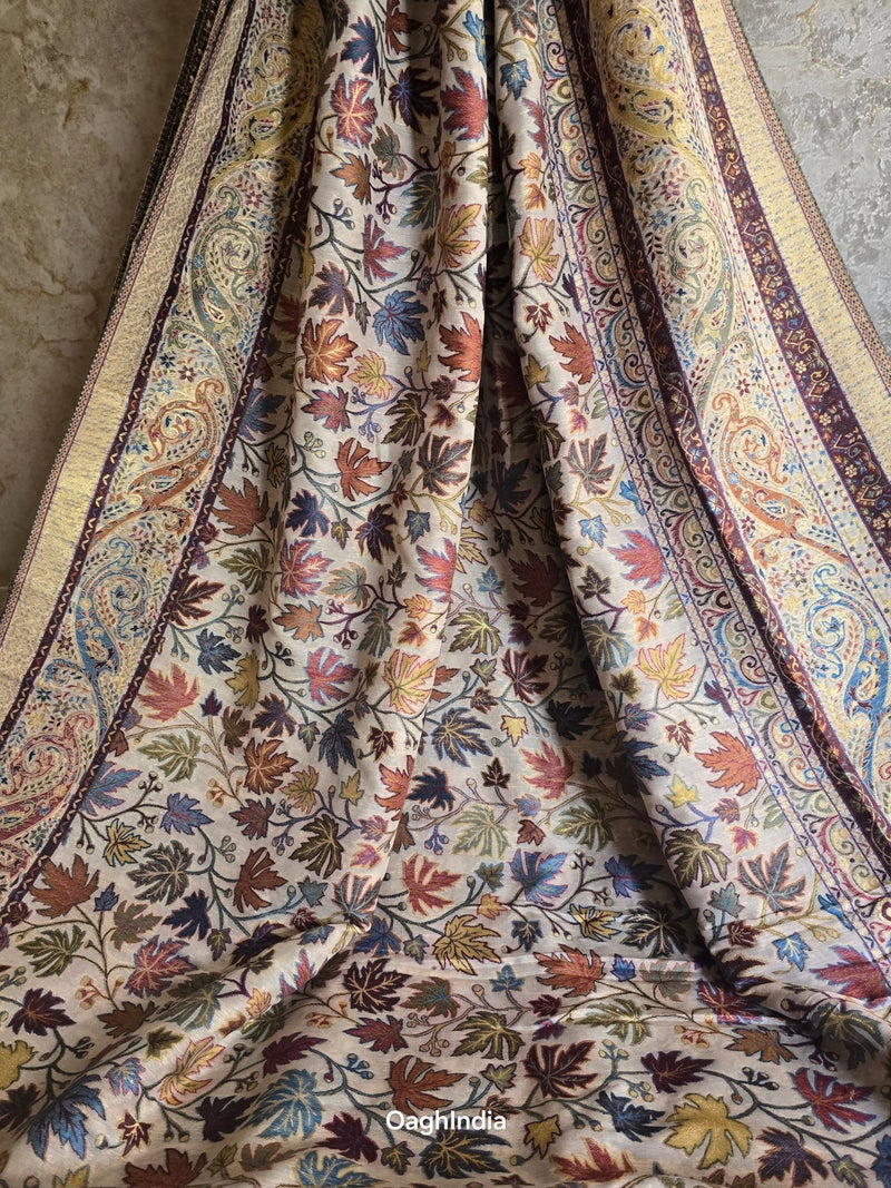 Noor (Milky White) : Authentic Kashmiri Saree - Oagh India