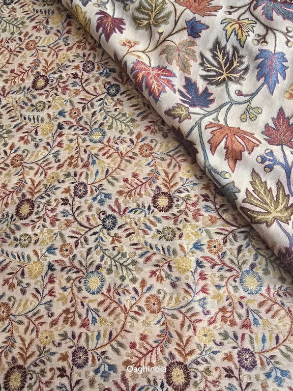 Noor (Milky White) : Authentic Kashmiri Saree - Oagh India