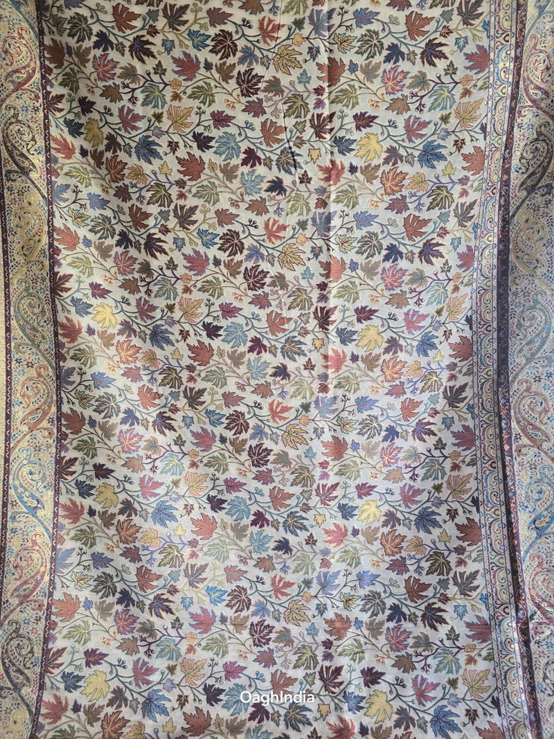 Noor (Milky White) : Authentic Kashmiri Saree - Oagh India