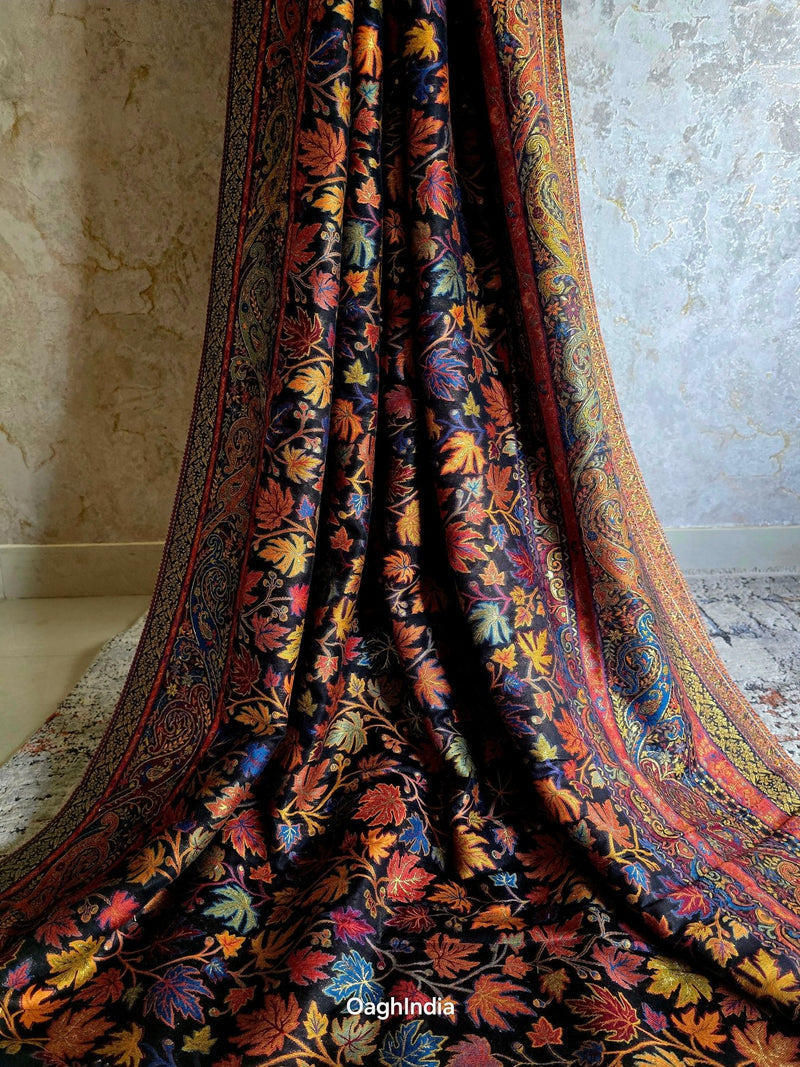 Noor (Slate Black) : Authentic Kashmiri Saree - Oagh India