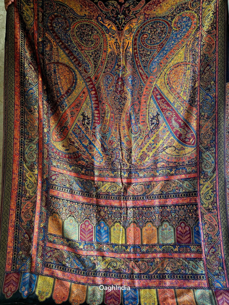 Noor (Slate Black) : Authentic Kashmiri Saree - Oagh India