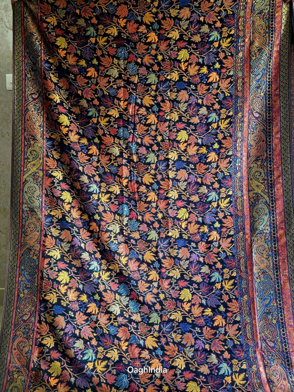 Noor (Slate Black) : Authentic Kashmiri Saree - Oagh India