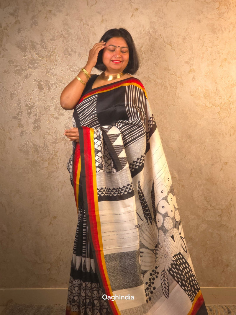 Ojasvi : Pure Silk Abstract Art Saree (Silk Mark) - Oagh India