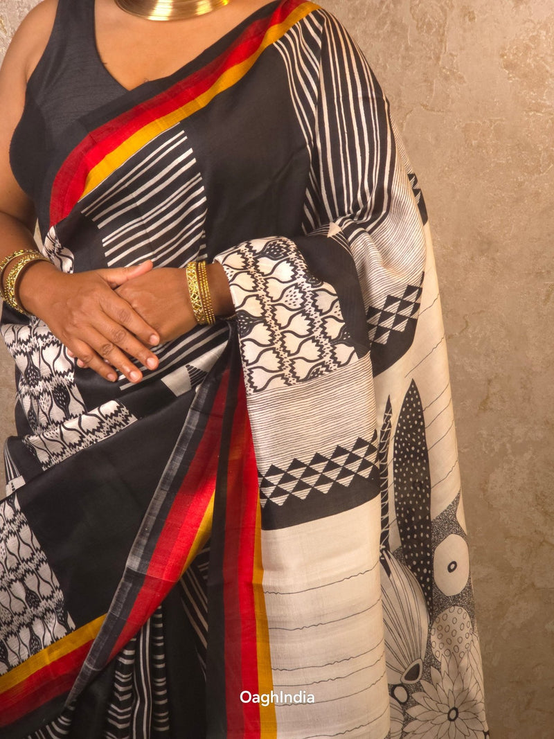 Ojasvi : Pure Silk Abstract Art Saree (Silk Mark) - Oagh India