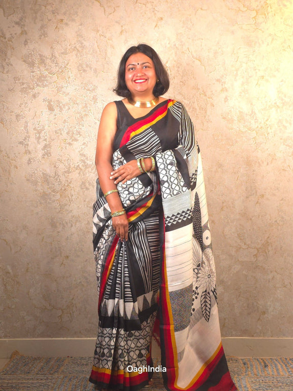 Ojasvi : Pure Silk Abstract Art Saree (Silk Mark) - Oagh India