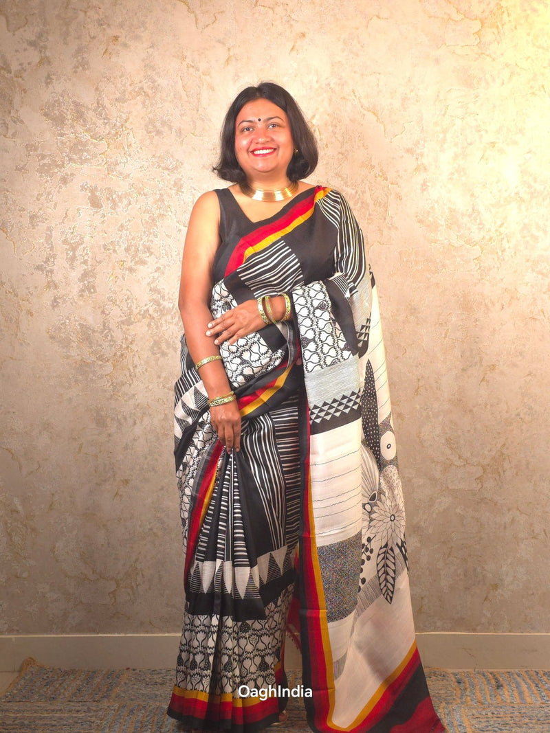 Ojasvi : Pure Silk Abstract Art Saree (Silk Mark) - Oagh India