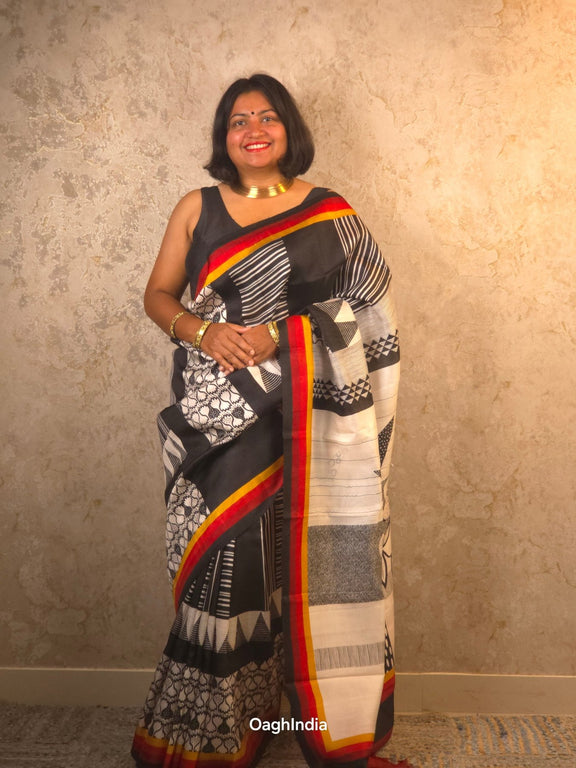 Ojasvi : Pure Silk Abstract Art Saree (Silk Mark) - Oagh India