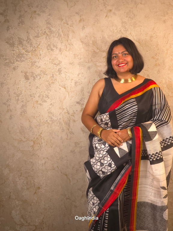 Ojasvi : Pure Silk Abstract Art Saree (Silk Mark) - Oagh India