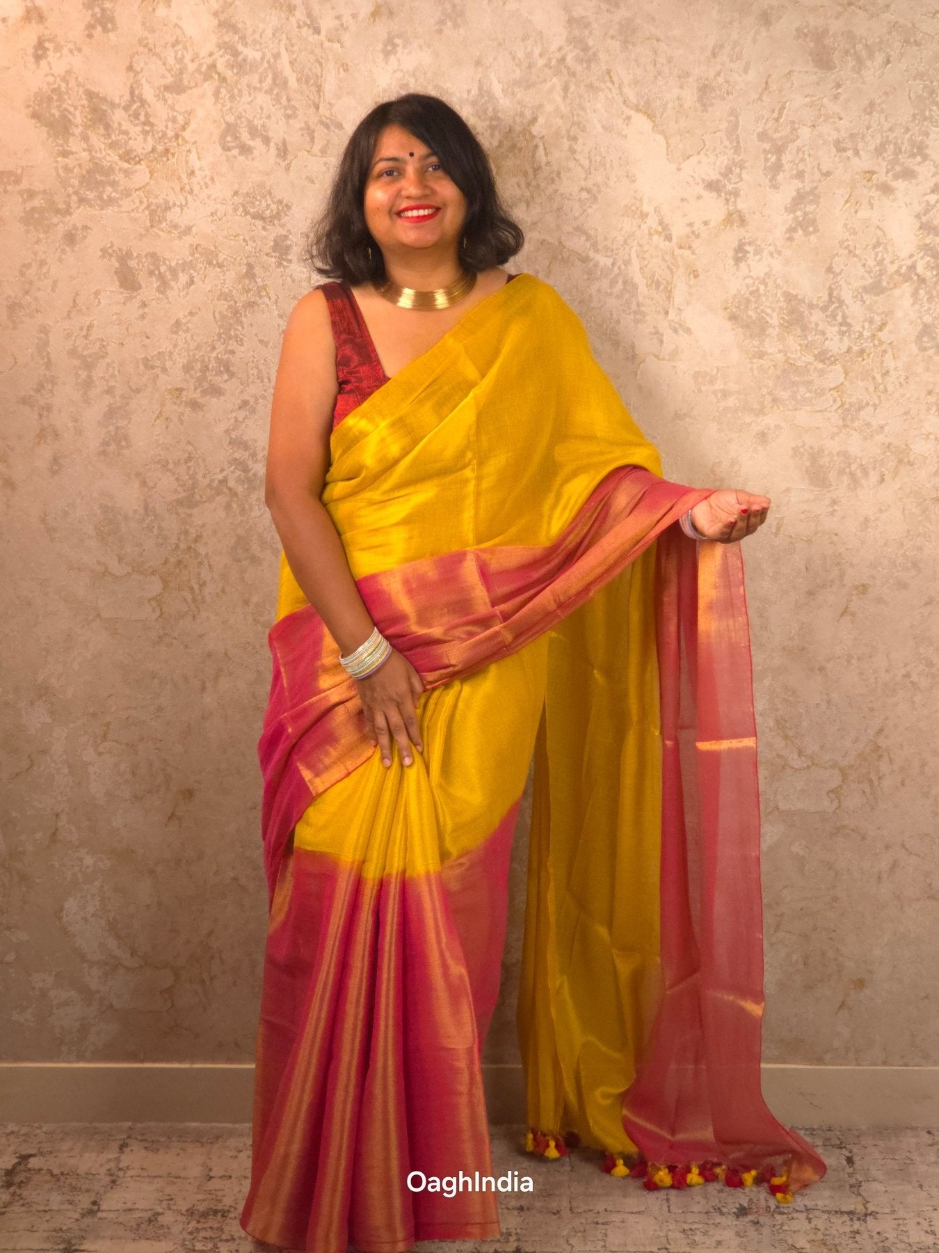 Ombre Dawn | Metallic Ombre Handloom Tissue Saree - Oagh India