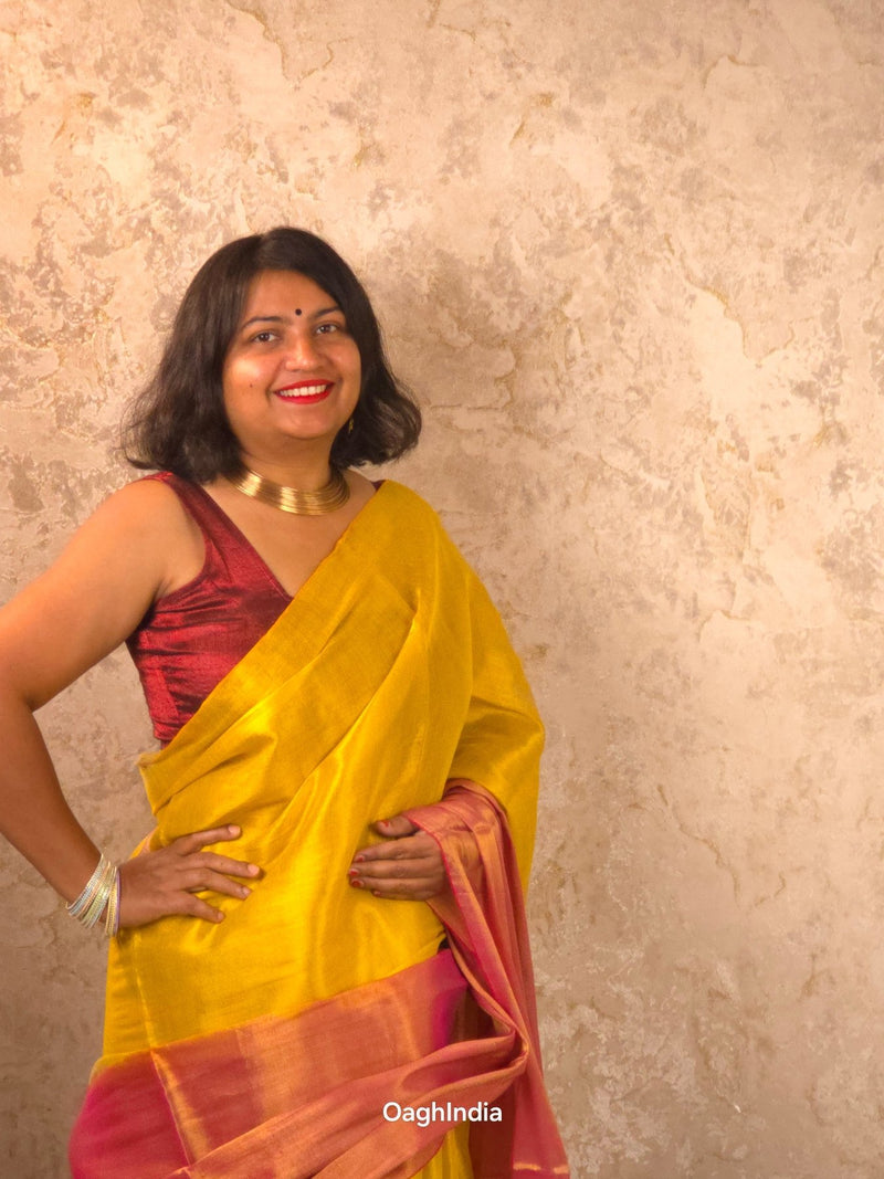 Ombre Dawn | Metallic Ombre Handloom Tissue Saree - Oagh India