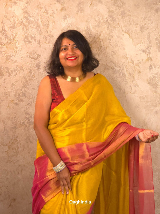 Ombre Dawn | Metallic Ombre Handloom Tissue Saree - Oagh India