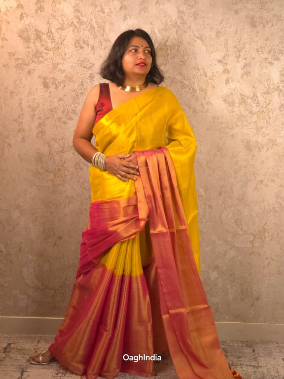 Ombre Dawn | Metallic Ombre Handloom Tissue Saree - Oagh India