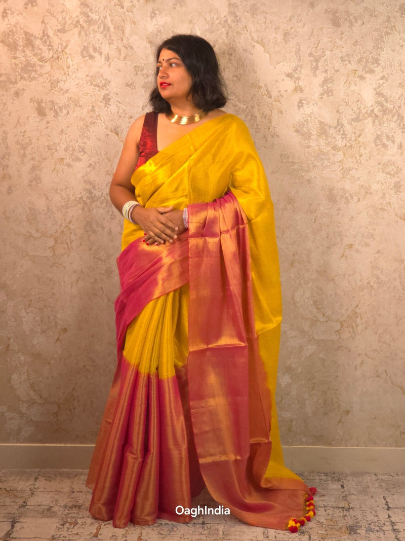 Ombre Dawn | Metallic Ombre Handloom Tissue Saree - Oagh India