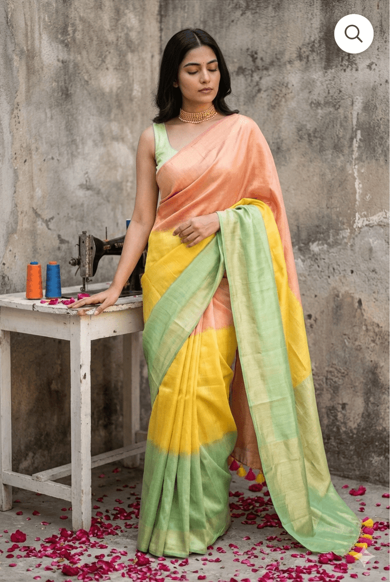 Ombre Dopahar | Metallic Ombre Handloom Tissue Saree - Oagh India