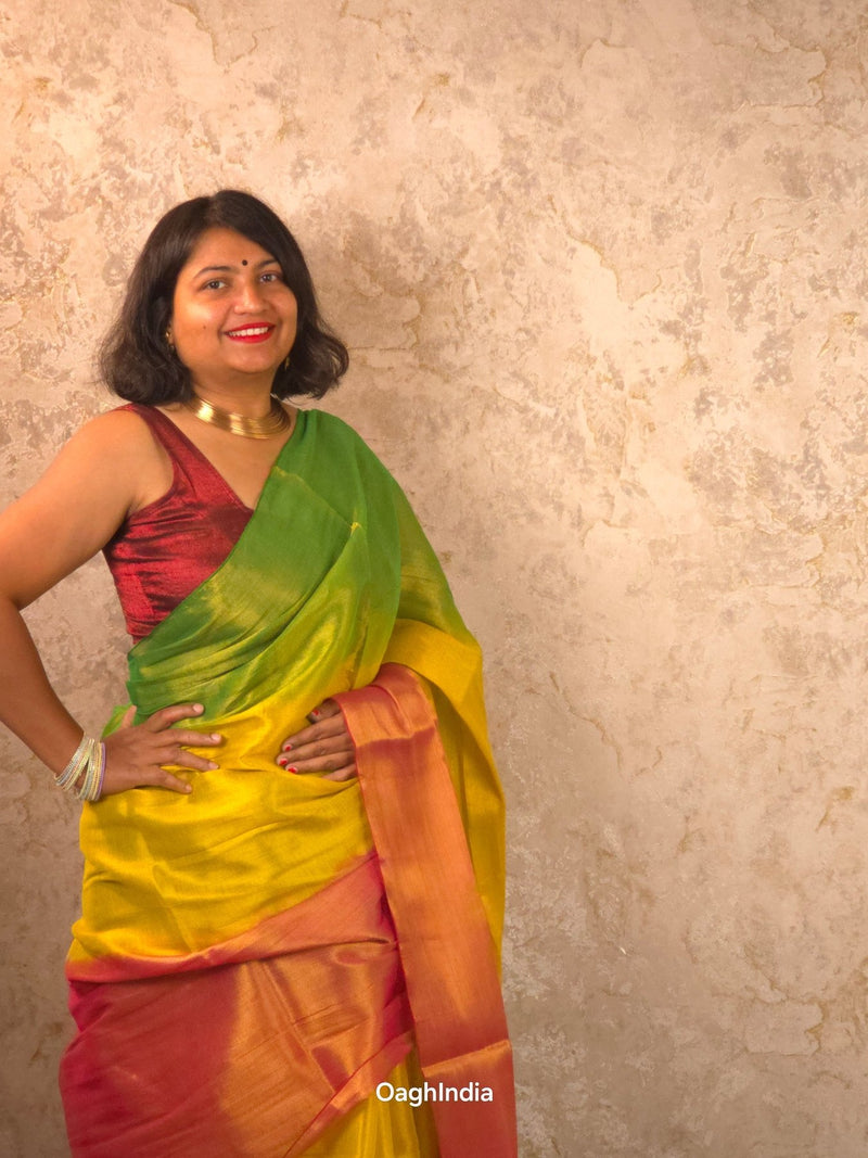 Ombre Dopahar | Metallic Ombre Handloom Tissue Saree - Oagh India